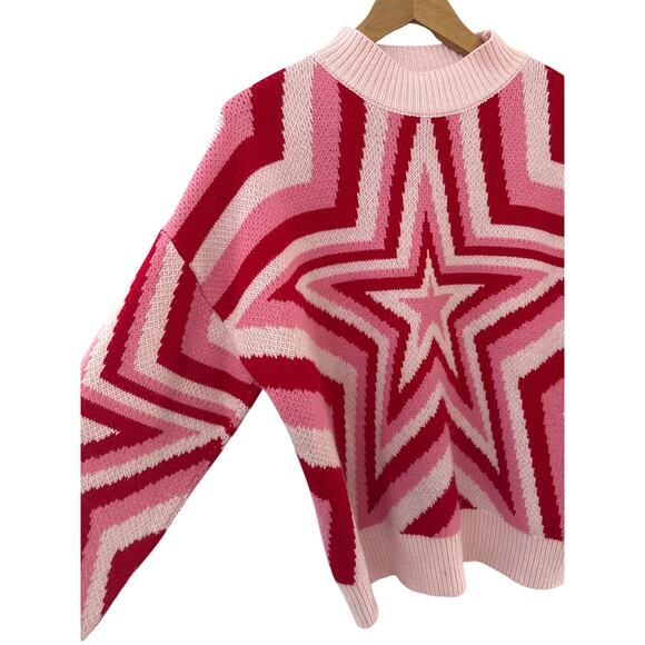 SHEIN Pink Red White Star Sweater Size Medium - Picture 7 of 9